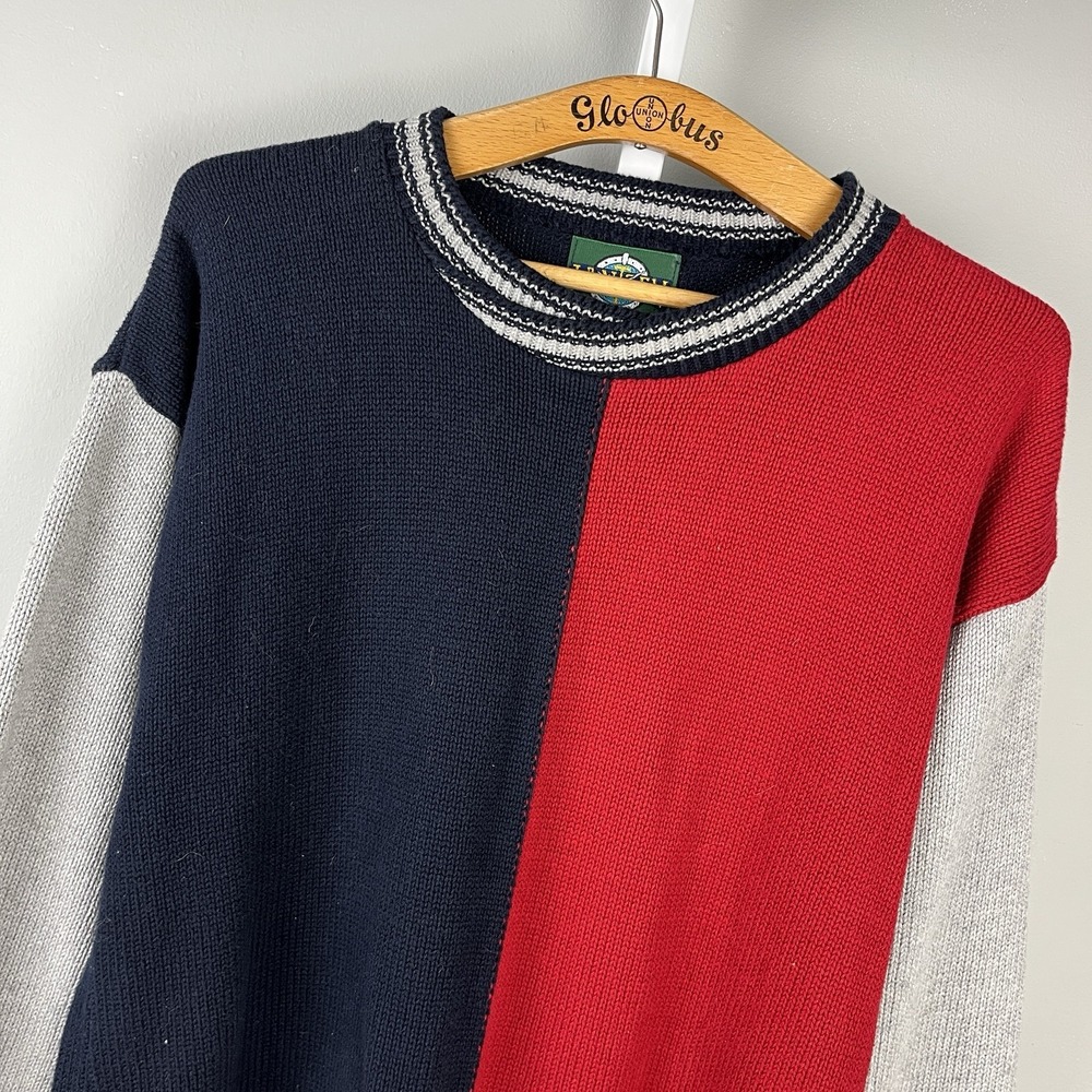 Jantzen Sweater Mens M Navy Blue Red Color Block Pullover Vintage 90s USA